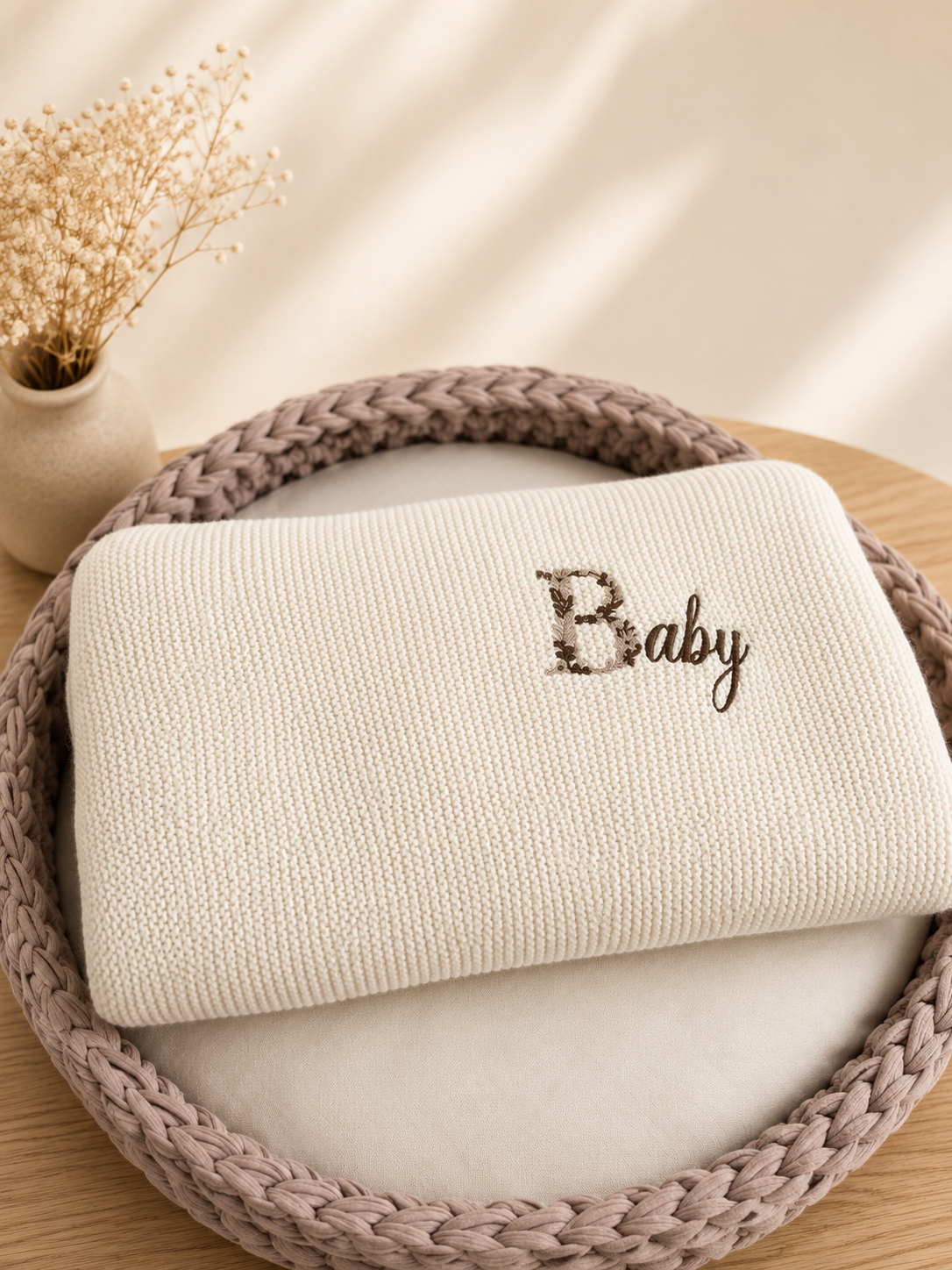 Plaide tricot nude brodé