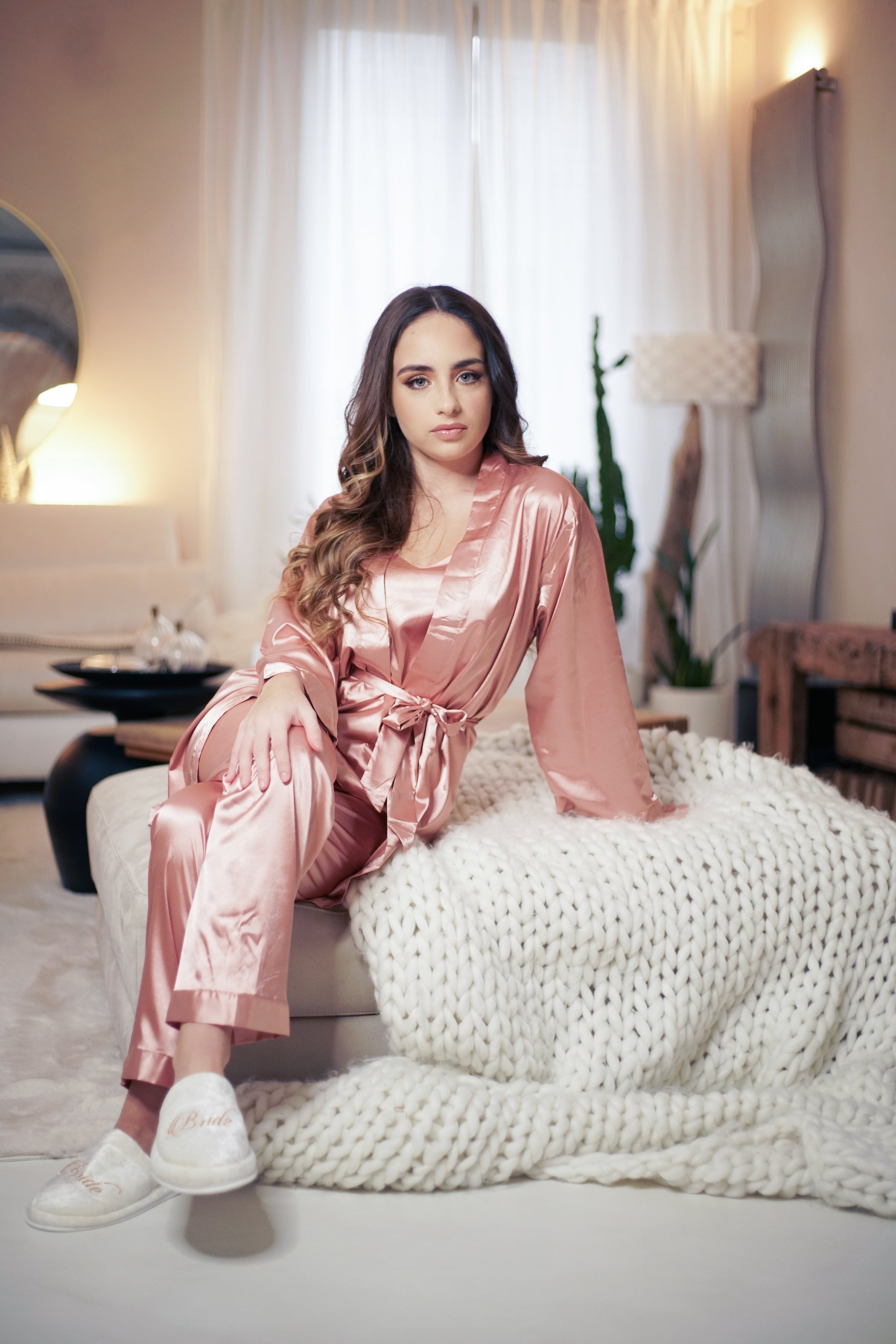 Pyjama Personnalisé Satin Rose pour Femme - Mon Cadeau Personnalisé